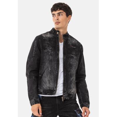 Bikerjacke CIPO & BAXX "CJ299", Herren, Gr. L, schwarz, Stoff, 100% Baumwolle, unifarben, regular fit normal, Manschette, Jacken, Cooler Used-Look für einen authentischen Vintage-Stil