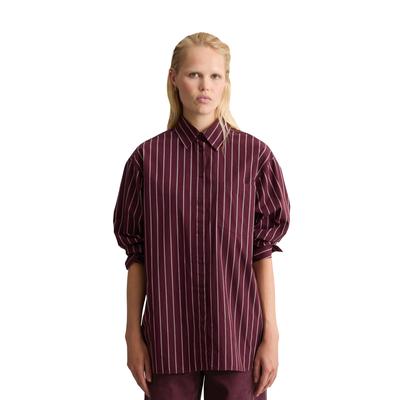 Langarmbluse MARC O'POLO DENIM "aus gestreifter Papertouch-Popeline", Damen, Gr. M, rot (dunkelrot), Obermaterial: 100% Baumwolle, gestreift, relaxed fit normal, Manschette, Blusen