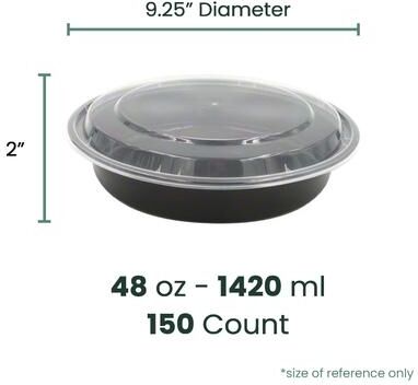 Northlight "150-Count 48 oz. Black Microwavable Plastic Take Out Container with Clear Lid - 9.25"""