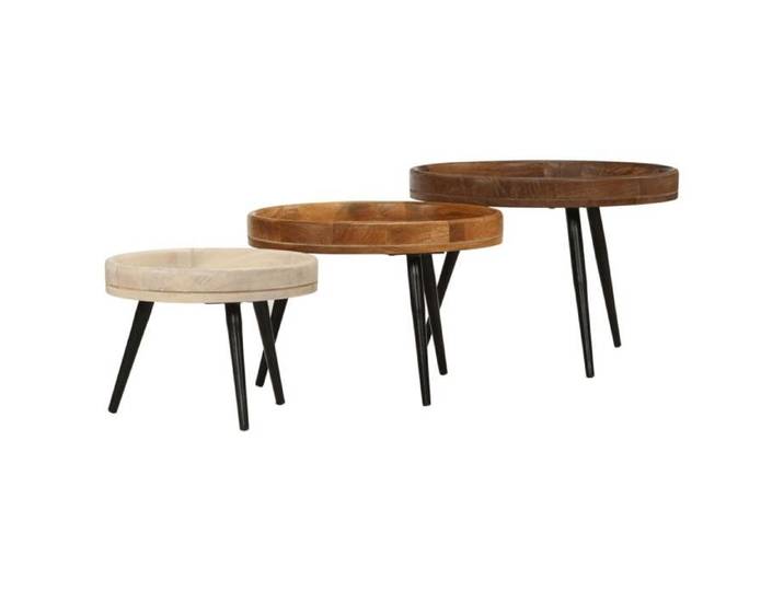 Tables moderne - Brun - Tables basses rondes - (3 pcs) - bois de manguier massif Ø50x35 cm T123