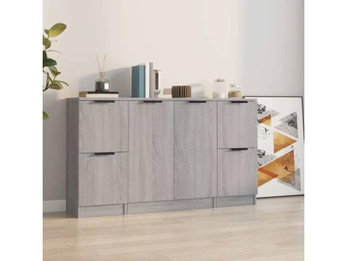 RJPLMFV Anrichte, 3-teilig, Sonoma, Grau, Holz Schrank für Wohnzimmer, glatte Oberfläche, leicht zu reinigen, Wandbefestigung inklusive, Montageanleitung im Lieferumfang