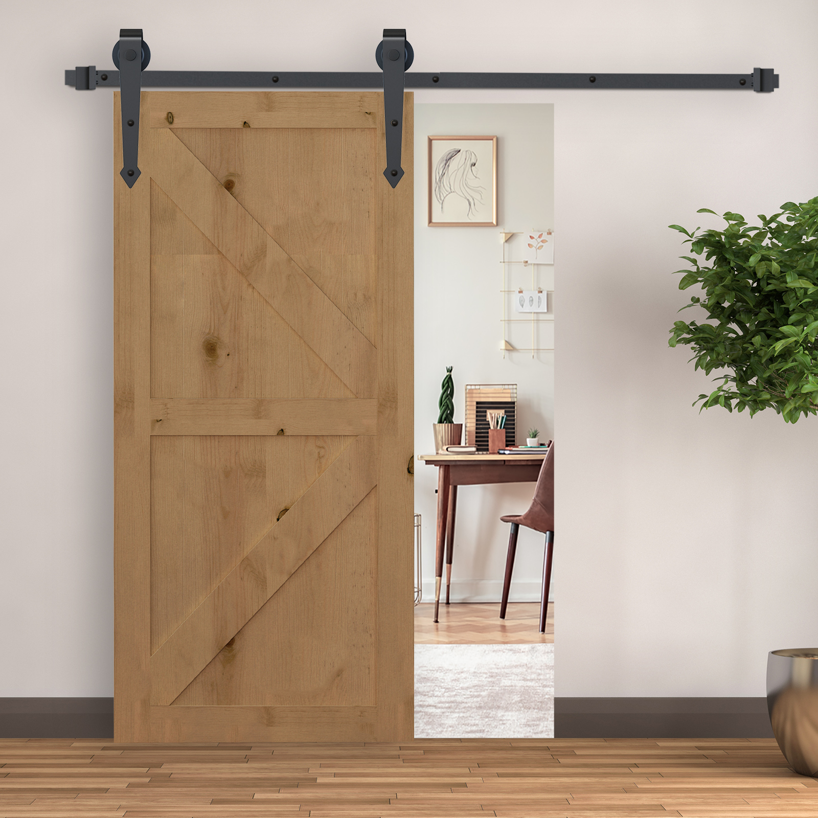 Homcom Kit Binario per Porta Scorrevole Singola Stile Rustico in Acciaio al Carbonio, Marrone