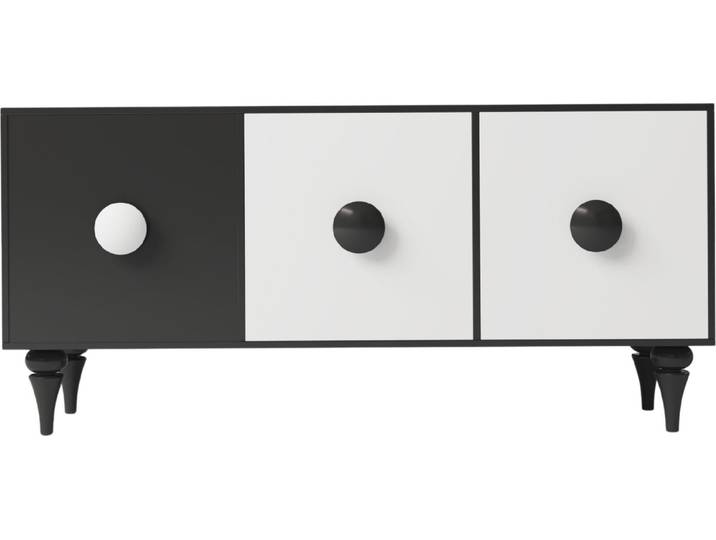Moderne Kommode Dancan PARADIS 158 cm / 3 Fächer / höhenverstellbare Einlegeböden / hohe Beine / Schwarz-Weiß