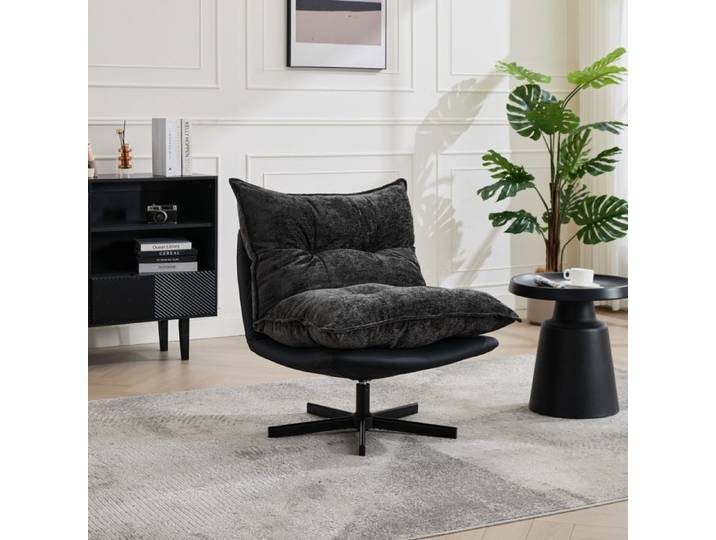 Fauteuil relax pivotant - Dossier réglable 3 positions - Pivotant à 360° - Revêtement chenille doux