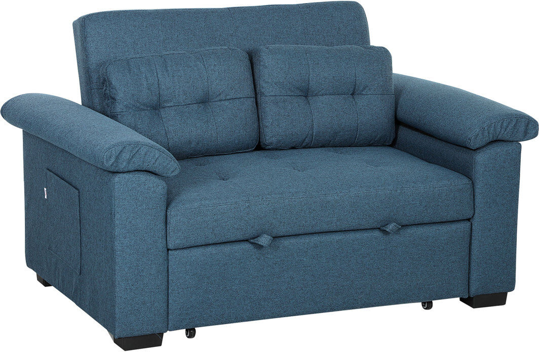17 Stories HOMCOM Pull Out Sofa Bed Fabric 2 Seater Click Clack Sofa Bed Settee Blue Blue 86cm H X 140cm W X 87.5cm D