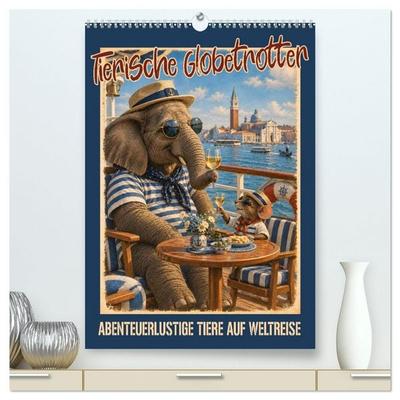 Tierische Globetrotter - abenteuerlustige Tiere auf Weltreise (hochwertiger Premium Wandkalender 2027 DIN A2 hoch), Kunstdruck in Hochglanz