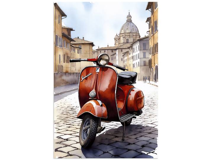 Wandbild ARTLAND Roter Motorroller in Italien , rot (farbe bild(er): rot), B:20cm H:30cm, Bilder, Wandbild, als Alubild, Leinwandbild, Poster, Wandaufkleber in verschied. Grössen