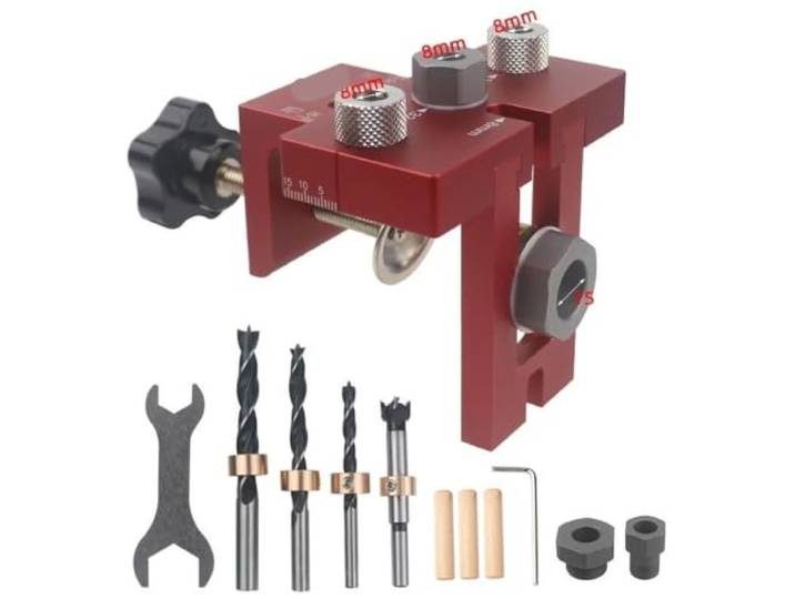 Bohrschablone Set 3-in-1-Dübelvorrichtungssatz for die Holzbearbeitung Taschenloch-Vertikalbohrführung for Schrank-Locator-Stanzer-Montage-DIY-Werkzeug(Color 04)