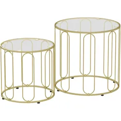 COUCHTISCH-SET 2er Set Metall Glas Gold