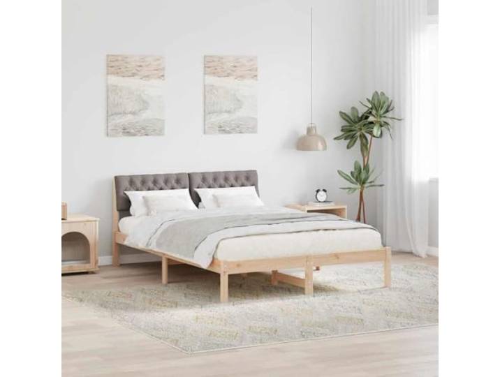 Massives Kiefernholz Plattform Bettrahmen mit Wandkopfteil 140 x 190 cm Bettgestell Massivholz Kiefer 140x190 cm Braun Taupe Polsterbett mit Wandkopfteil Stabil und Modern