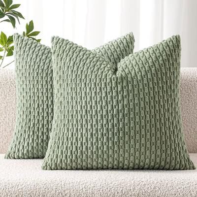 Perfect Picks Market Boho Striped Corduroy Throw Pillow Cover Farmhouse Decorative Cushion Cover green 19.69 19.69 In