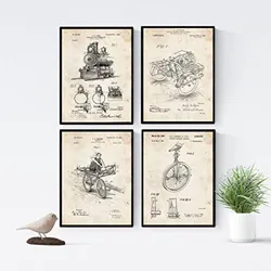 POSTER Set mit 4 Jahrgang Fahrzeug PATENT A4 Rahmenlos