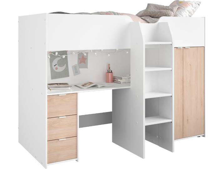 Hochbett PARISOT Tom , weiss (weiß, weiß, weiß), H:147cm L:203cm, Hochbetten, Hochbett