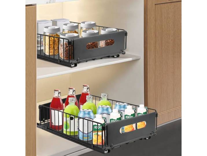 Tiroir Coulissant Cuisine - Organisateur D'Armoires - Installation Facile - Acier au Carbone - 37.5x24.5x10CM