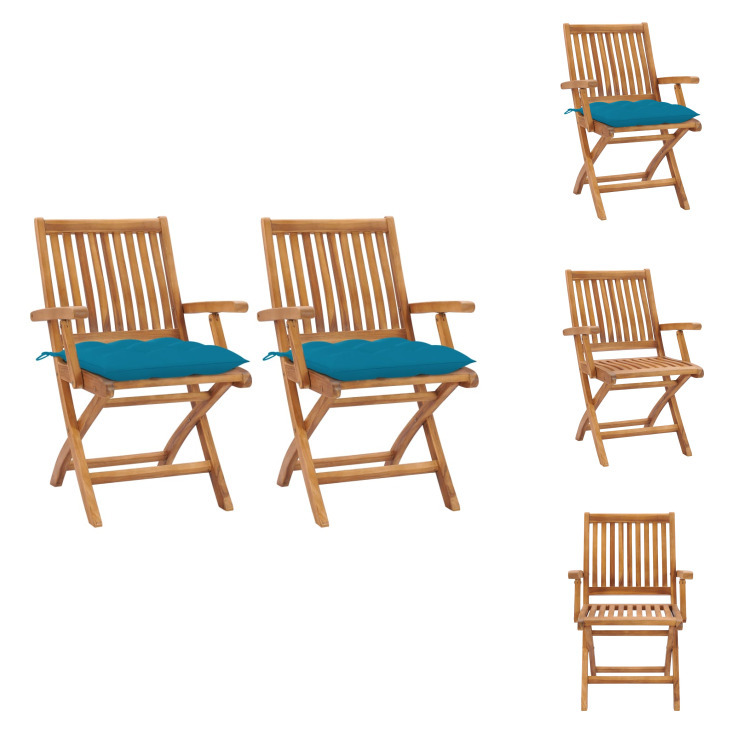 vidaXL Gartenstühle 2 Stk. mit Hellblauen Kissen Massivholz Teak - Gartenstühle