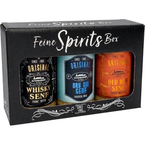 Altenburger Senf Geschenkbox, Feine Spirits Box, 3 verschiedene Sorten mit Whisky, Gin & Rum, im Glas, je 200ml