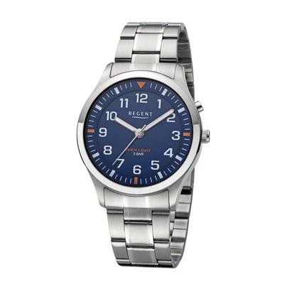 Quarzuhr REGENT, silber (silberfarben, blau, blau), Armbanduhren, Herren, silberfarben, Quarzuhr, Armbanduhr, Damenuhr, Herrenuhr, Edelstahlarmband, analog, Beleuchtung