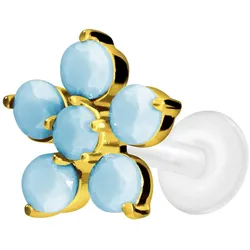 PTFE Labret mit Innengewinde + Titan-Aufsatz BLUME + SYNTHETISCHE TÜRKISE