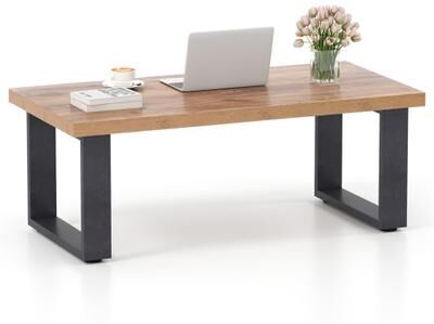 Costway 47 inch Farmhouse Style Rustic Coffee Table with Thickened Tabletop and Natural Wood Texture-Oak