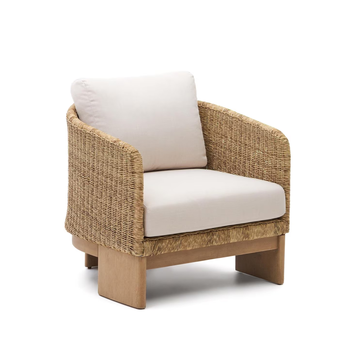 Kave Home Outdoor Fauteuil Xoriguer van Rattan en Eucalyptushout - Beige