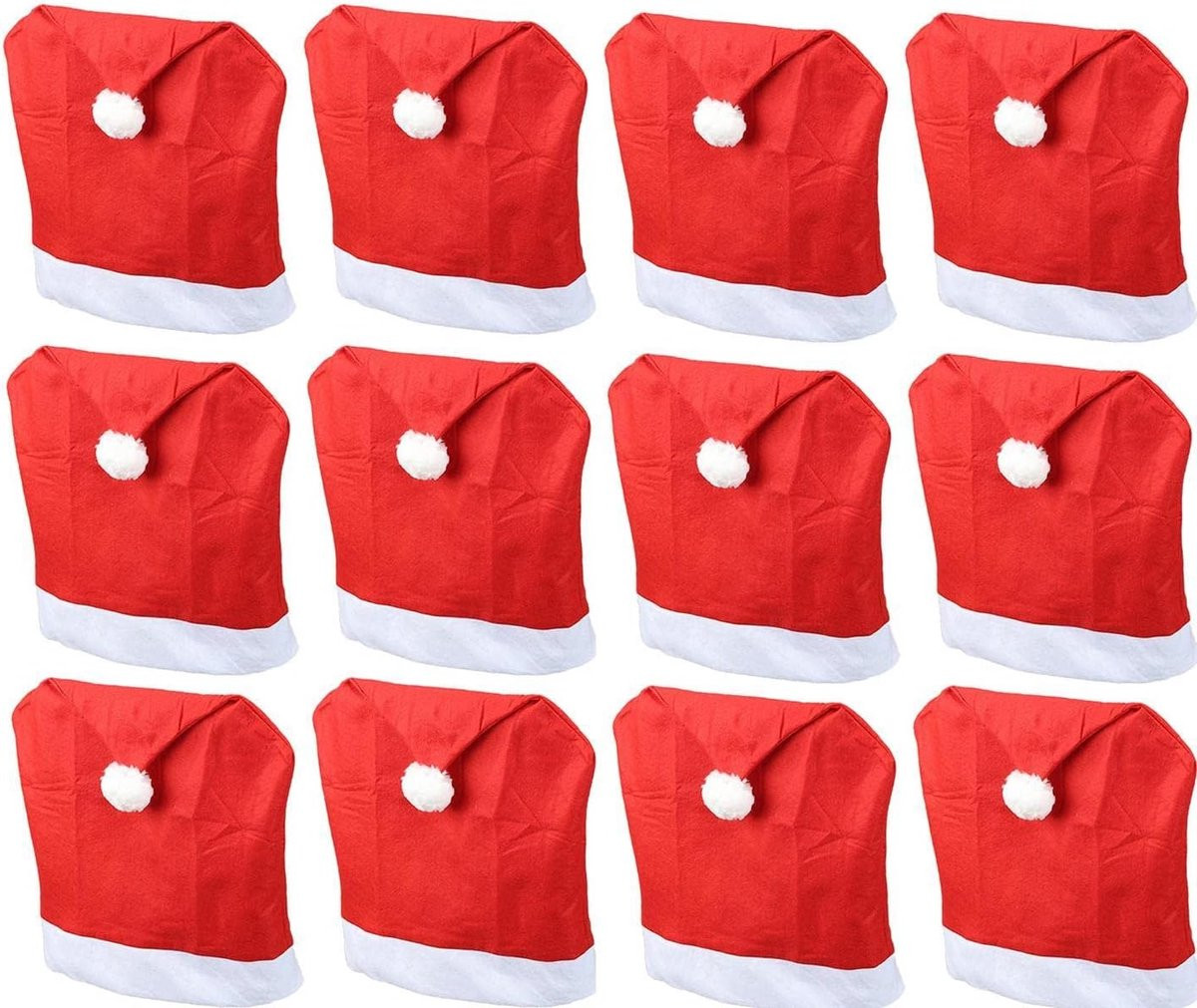 Set van 12 rode kerststoelhoezen met kerstmuts voor eetkamerstoelen van Novaliv