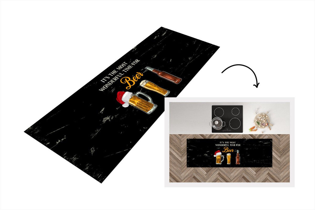 Keukenloper Vinyl met Kerst Quote It's the most wonderful time for beer - 150 x 50 cm