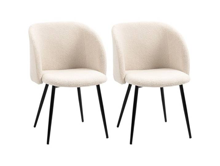 LIA Lot 2 chaises salle à manger laine bouclée acier beige/noir 55x62x80cm