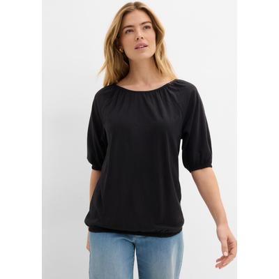 T-Shirt BONPRIX "Shirt aus reiner Baumwolle", Damen, Gr. 36/38 (S), schwarz, Obermaterial: 100% Baumwolle, Ballonform, Shirts T-Shirt, Ballonform, lockere Passform, Halbarm-Design, aus reiner Baumwolle