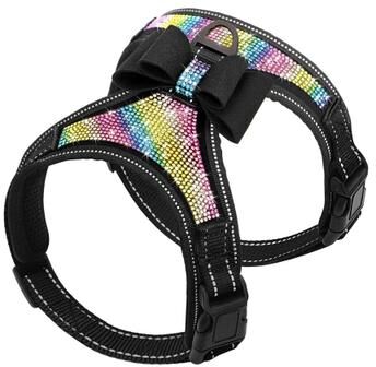 Uplift Picks Reflective Rhinestone Dog Harness Vest With Bow Accent colorful Black m