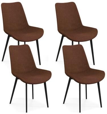 Costway Set of 4 Dining Chair Upholstered with Metal Legs and Padded Backs-Brown