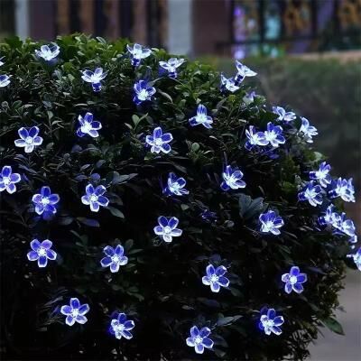 Uplift Picks Solar Cherry Blossom String Lights Outdoor Waterproof Fairy Garden Party Lights blue 2 Pcs