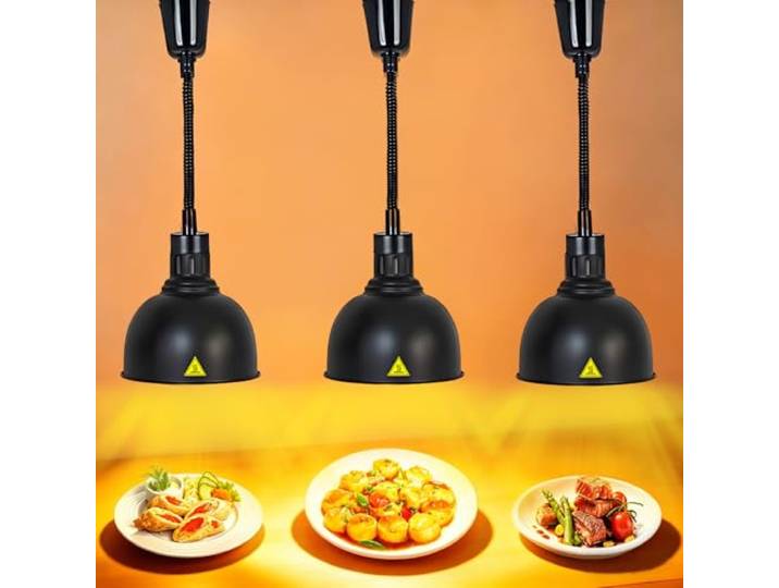 VFDZ Wärmelampe Küche Gastro, Hängende Speisenwärmer Lampe Einziehbar 19 cm/25 cm Schwarz Wärmelampen für Speisen Buffet, Lebensmittel Wärmelampe für Küche und Buffets Esszimmer