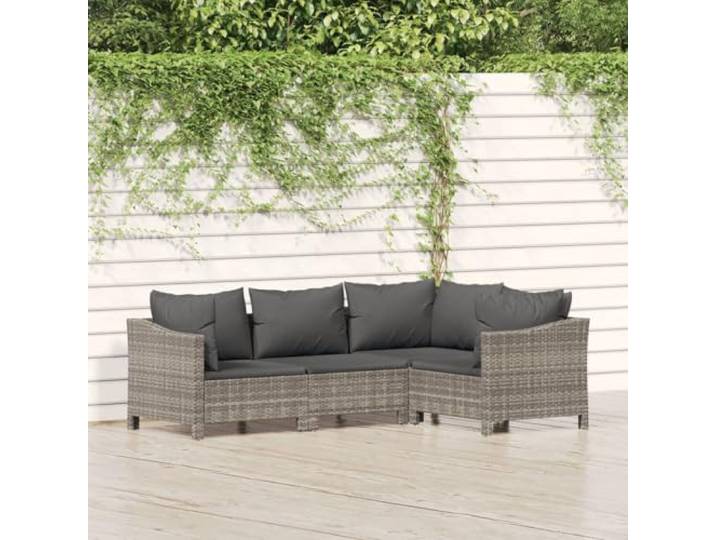 WDGJJFECNMUEHI Résine tressée imperméable Ensemble élégant 29.6 Gris Salon de jardin 4 pcs avec coussins Gris Résine tressée Ensemble modulable d'extérieur Canapé angle en rotin synthétique avec