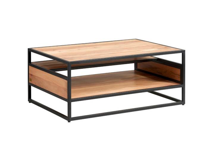 Mid.you Couchtisch Urban Garden 2.0, Honig, Schwarz, Holz, Metall, Akazie, massiv, rechteckig, Kufe, 99x41x70 cm, offenes Fach, Wohnzimmer, Wohnzimmertische, Couchtische