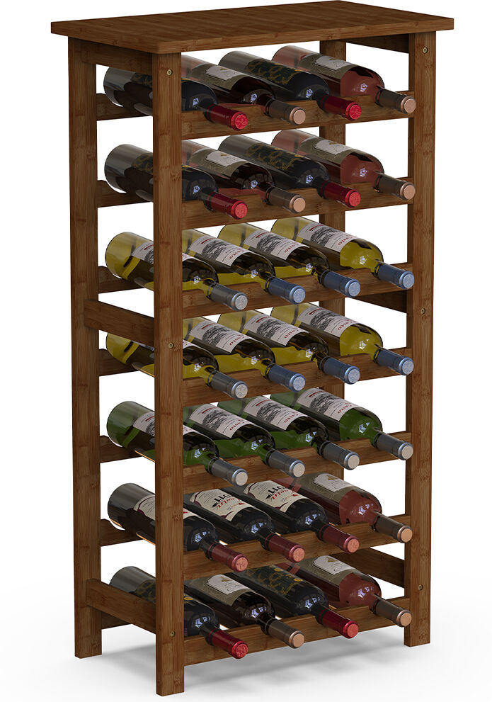 giordanoshop Cantinetta Portavino con 28 Scomparti Portabottiglie in Legno Bambù Colore Noce...