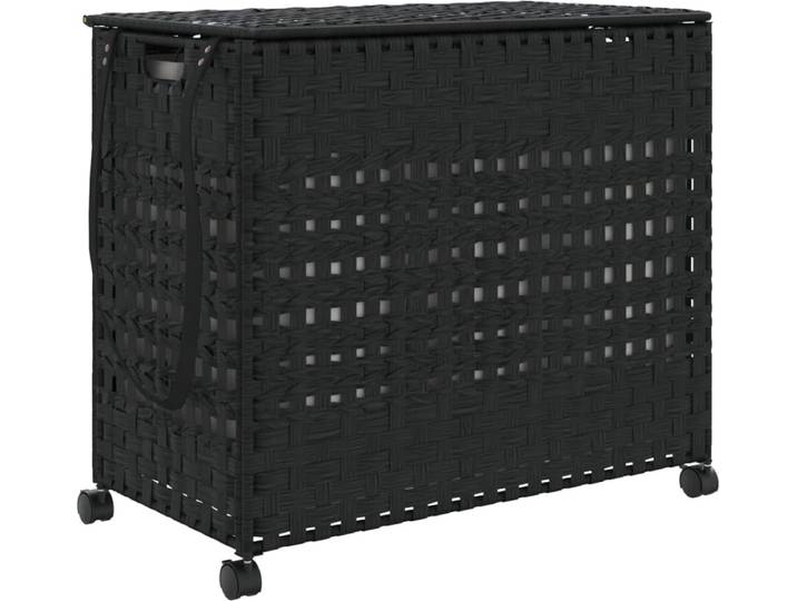 vidaXL - Wasmand - op - wielen - 66x35x60 - cm - rattan - zwart