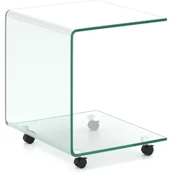 COSTWAY Beistelltisch aus gehärtetem Glas mit Rollen, C-förmiger Glastisch,  45 x 40 x 48 cm (transparent)