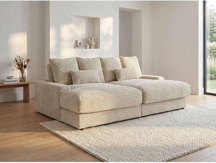 Sofa 3-Sitzer - tiefe Komfortsitzfläche - grob gerippter Cord - Beige - CALAZO von Pascal Morabito