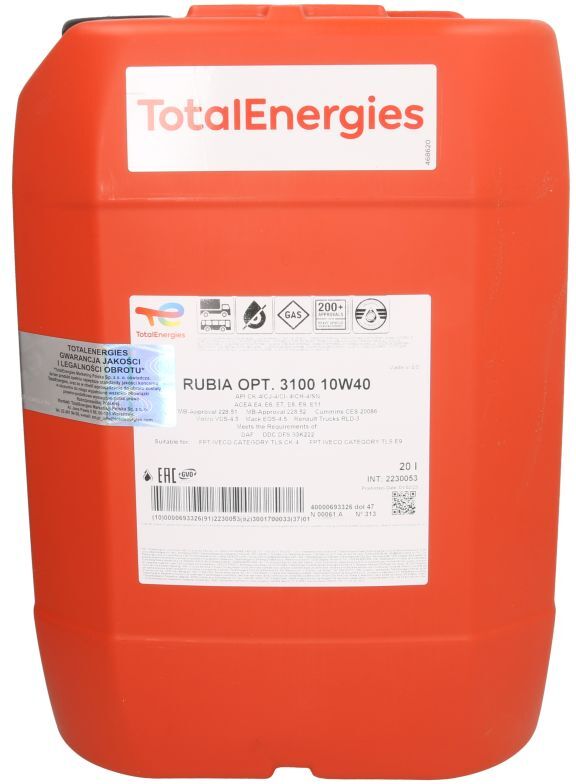Moottoriöljy Totalenergies 2230053 Rubia Optima 10w40 20l