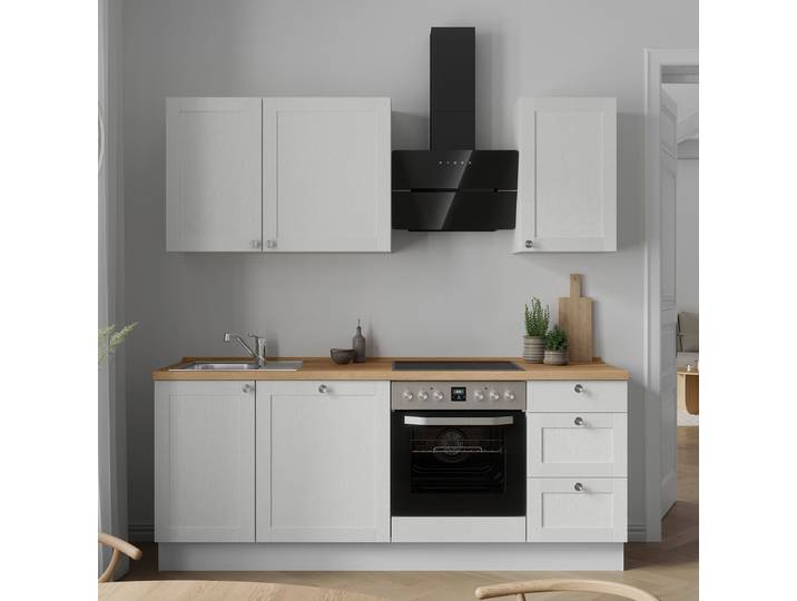 Küchenzeile High-Line Frame Variante B 210cm Ausrichtung rechts Weiß/Weiß ohne Elektrogeräte