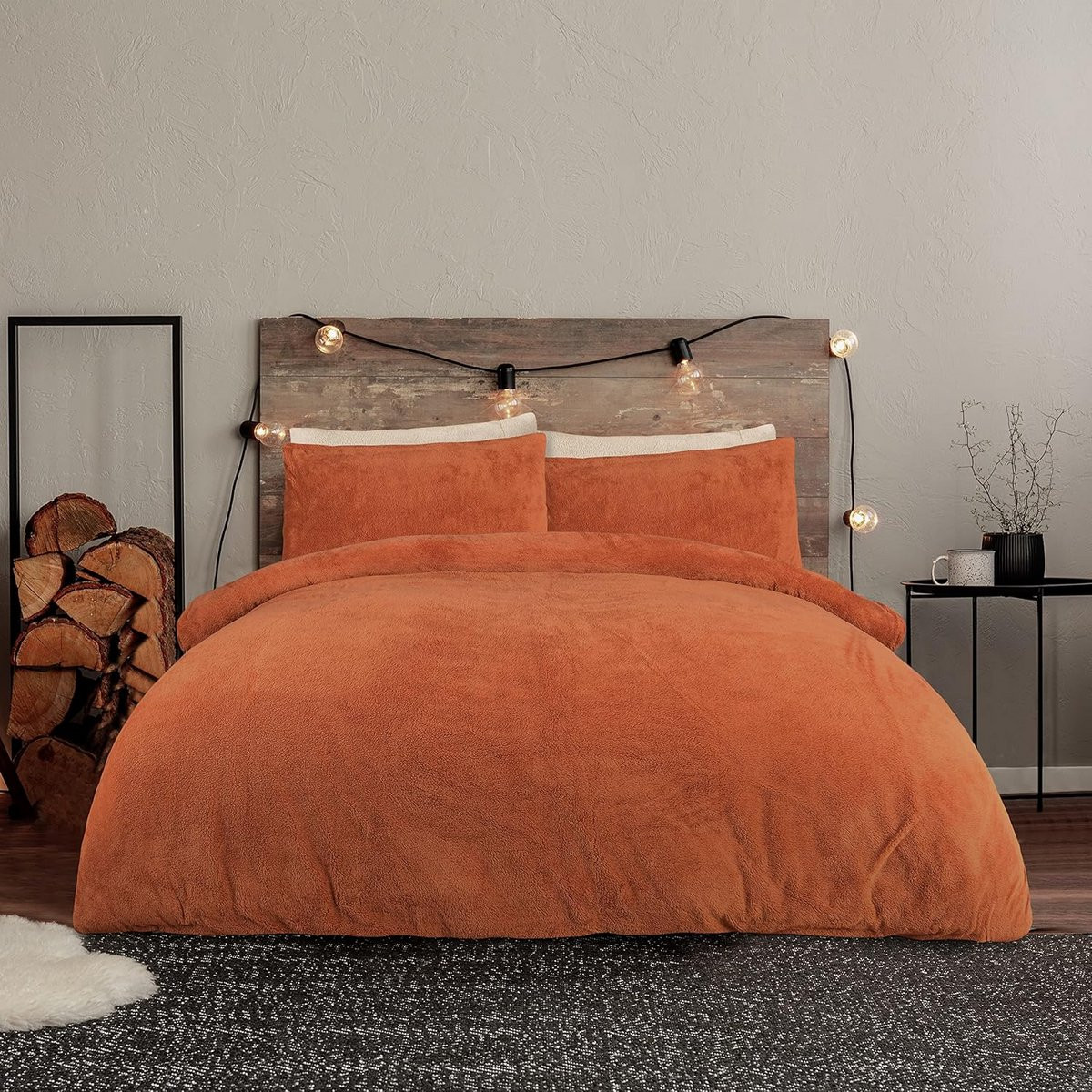 Dekbedovertrek Set van Teddy Fleece in Roest Oranje, 135x200 cm