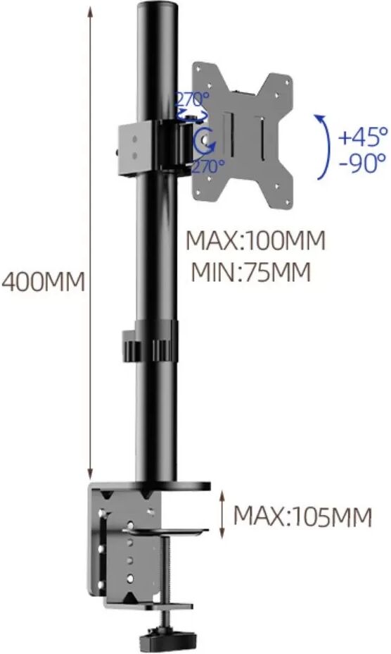 INF Einzelner Schreibtisch-Monitorarm – Vollbeweglicher Eisen-Monitorhalter, 10-32 inch, 270° Rotation, Tragkraft 10kg