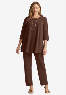 Plus Size Women's 2-Piece Stretch Knit Mega Swing Set by The London Collection in Rich Brown (Size S)