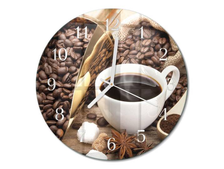 Tulup Wanduhr fi30 cm - Kaffee, Braun, Glas, Rund, 30x30x0.4 cm, Dekoration, Uhren, Wanduhren