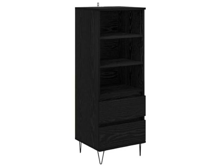 Highboard Schwarz Eichen-Optik 40 x 36 x 110 cm Holzwerkstoff Schwarze Metallbeine, rechteckige Form, Regalbretter, Wandverankerung, einfache Pflege, minimalistischer Look