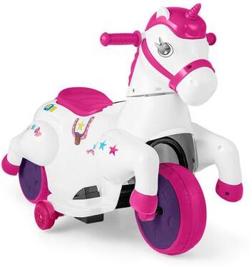 Costway 12V Unicorn Ride on Toy with Training Wheels and Horse Riding Mode-Rose Red