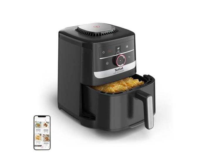 Tefal Easy Fry Smart & Silence Heißluftfritteuse, 5 Liter, extrem leise, Smart-Assist-System, von 40°C bis zu 220°C, Antihaftbeschichtung, Easy Clean & Store-System, Schwarz/Edelstahl, EY5728