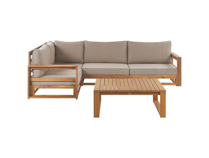 LOUNGE SET 4-Sitzer zertifiziertes Holz heller holzfarbton modular Auflagen taupe Timor