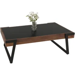 Couchtisch MCW-L89, Sofatisch Wohnzimmertisch, Eisen 43x120x64cm Sinterstein Marmor-Optik schwarz Holz dunkelbraun