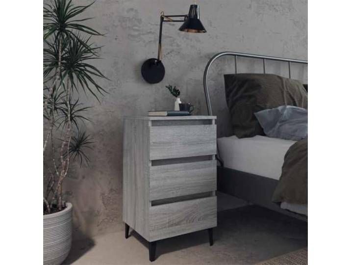 HEFZGDB Nachttisch mit Metallbeinen Grau Sonoma 40x35x69 cm, Industrieller Stil Nachtschrank mit 4 Beinen und 3 Schubladen, Stabiles Möbelstück mit viel Stauraum, Leicht zu reinigen,
